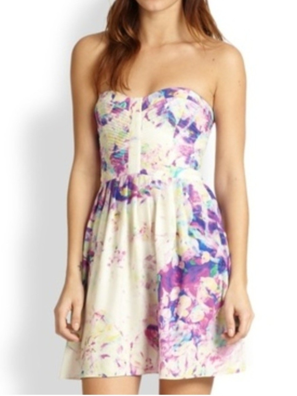 Parker Arcadia 100% Silk Strapless Floral Dress Size Medium